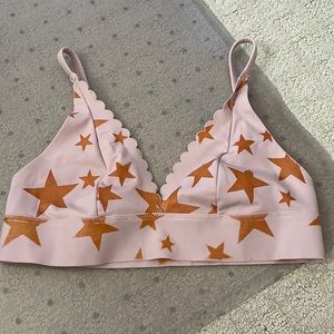 PINK light pink scalloped bralette with pretty orange stars Size XS